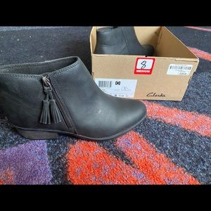 Clarks black leather booties size 8